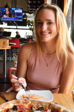 Blond Athena Flashing Pussy In Cafe